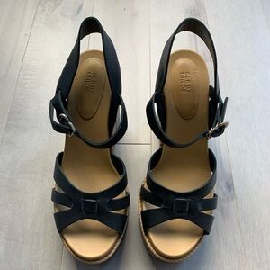 See By Chloe Black Leather Wedge Sandals